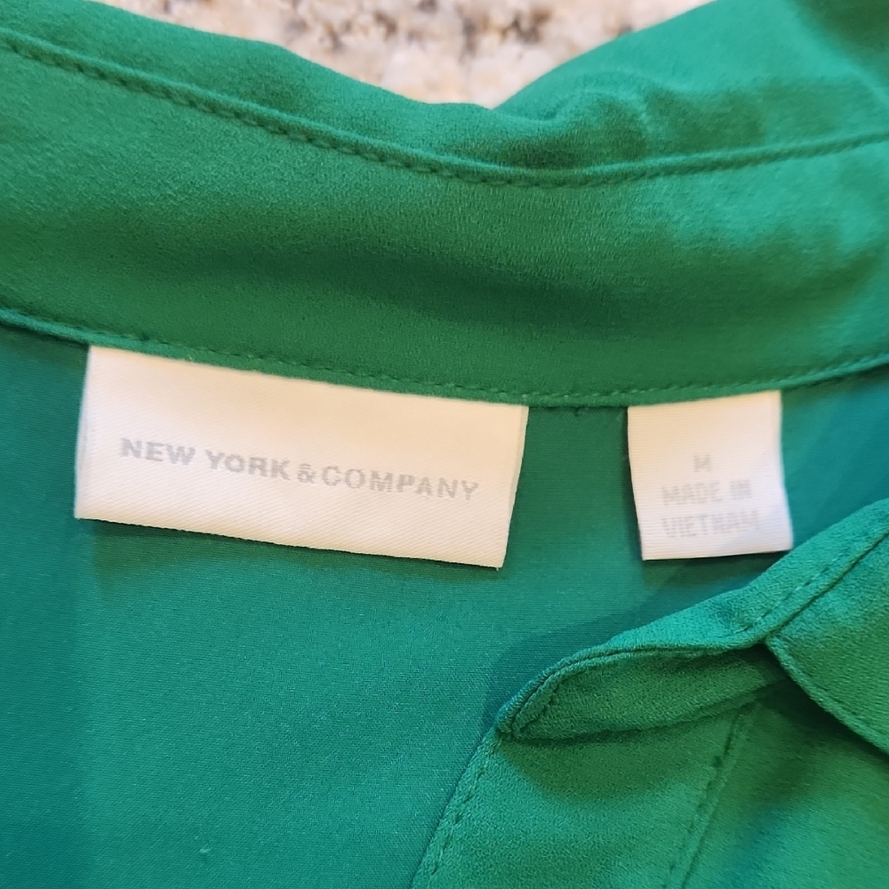 New York & Company Green 3/4 Sleeve Polo Collar Dress Medium - Picture 2 of 3